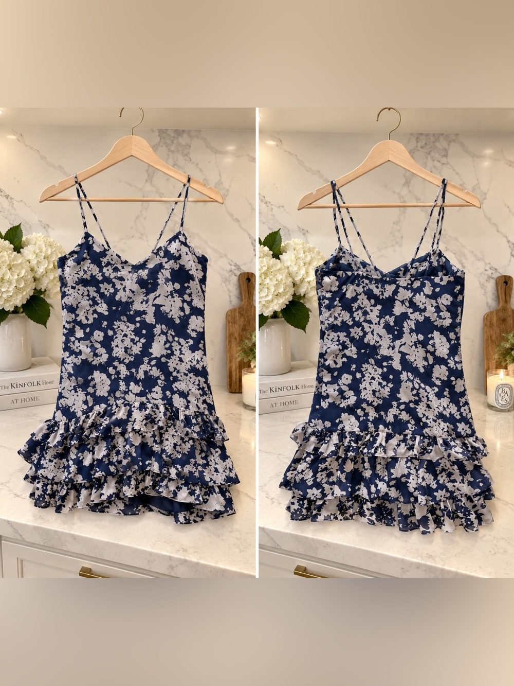 Ramy Brook New York Silk Blue Floral Ruffle Mini Dress